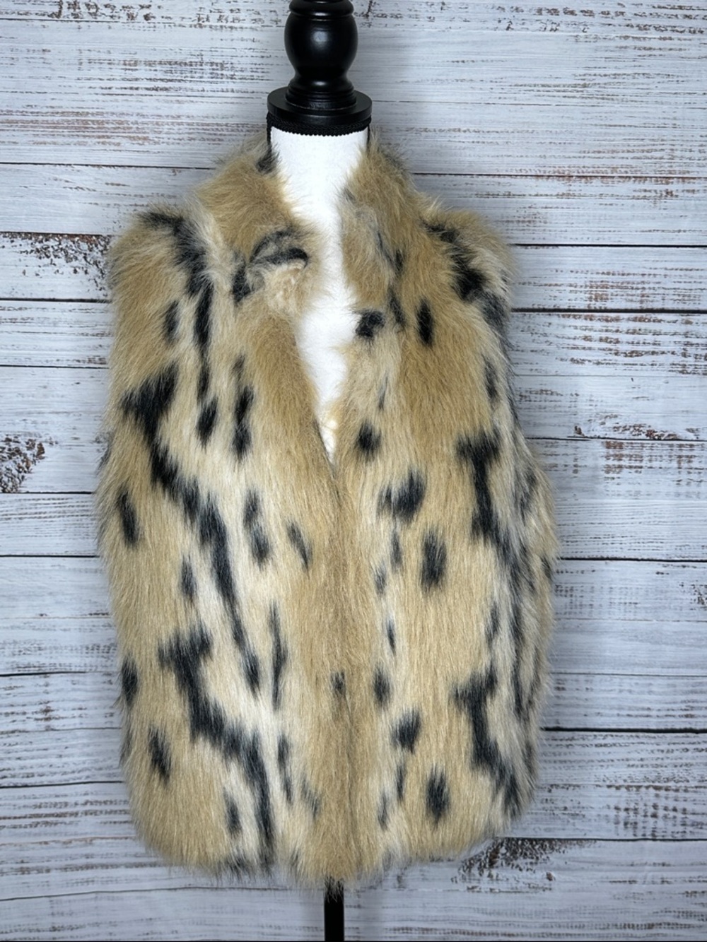 new directions Tan and Black Spotted Faux Fur Vest - Plush Animal Print